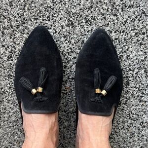 Hush Puppies Black suede leather  tasseled Mules with tan insole